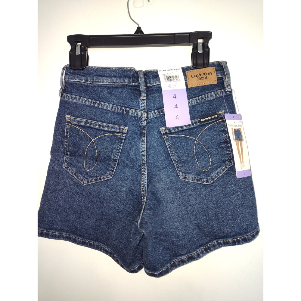 Calvin Klein Jeans Womens High Rise Denim Shorts Dark Wash Blue Size 4 NWT